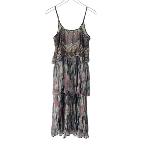Meadow & Rue Anthropologie Josie Tiered Maxi Dress 2 Metallic Lurex Stripe - Picture 5 of 10